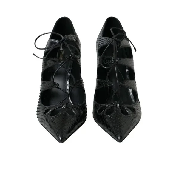 Dolce & Gabbana Black Python Leather Mary Jane Pumps Shoes - Picture 2 of 9